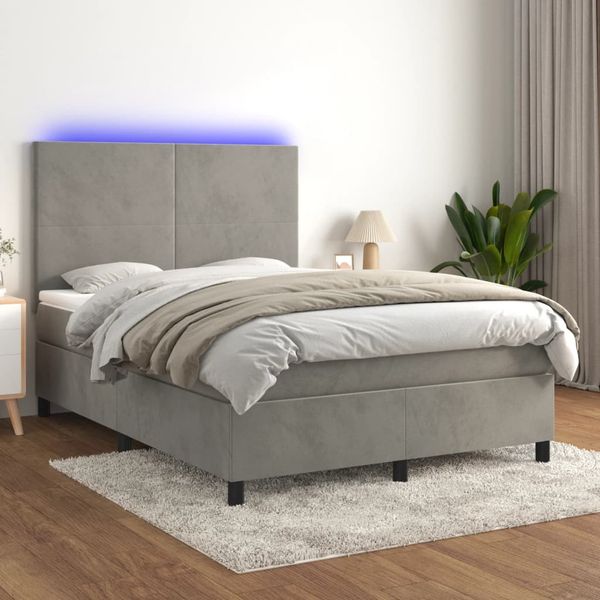 vidaXL Posteľ boxsping s matracom a LED bledosivá 140x200 cm zamat