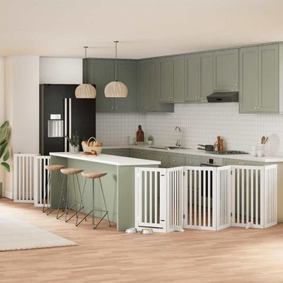 vidaXL Brána pre psa s dverami sklad. 15pan.biela 750cm topoľové drevo