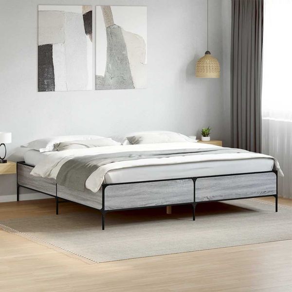 vidaXL Posteľný rám sivý dub sonoma 200x200 cm kompozitné drevo a kov