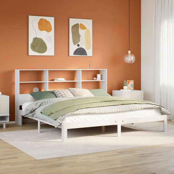vidaXL Posteľ s knižnicou bez matraca biela 180x200cm borovicový masív