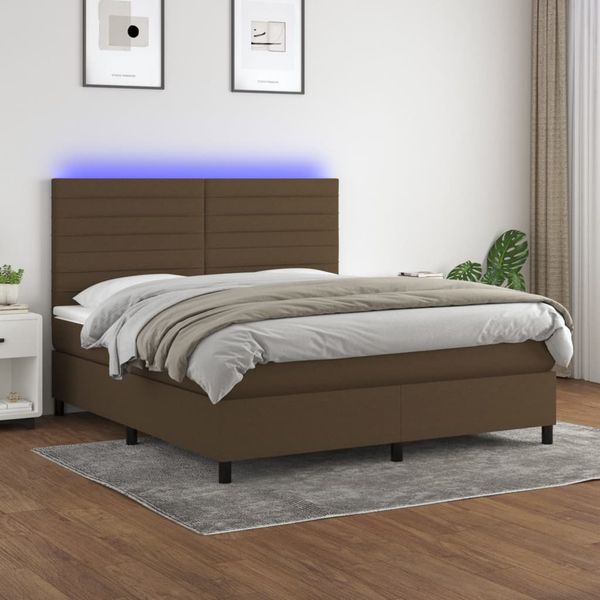 vidaXL Posteľ boxsping s matracom a LED tmavohnedá 180x200 cm látka