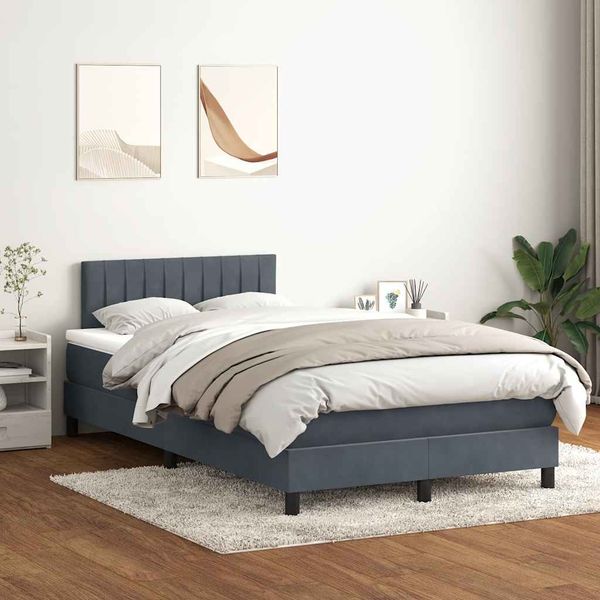 vidaXL Posteľný rám boxspring s matracom a LED tmavosivý 120x220 cm zamat
