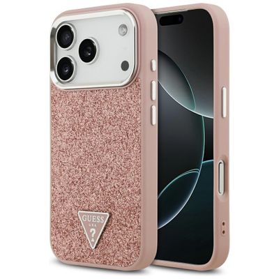 Puzdro Guess Glitter Triangle Logo MagSafe pre iPhone 17 Pro ružové