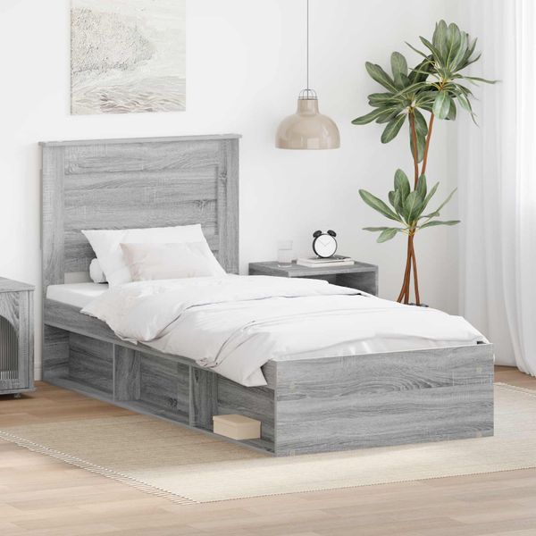 vidaXL Rám postele Sivý Sonoma 75 x 190 cm Masívne borovicové drevo