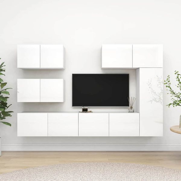 vidaXL 6-dielna sada TV skriniek lesklá biela kompozitné drevo