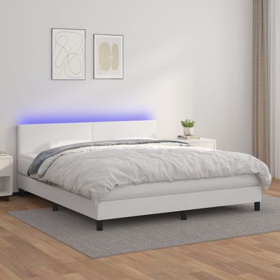 vidaXL Boxspring posteľ s matracom a LED biela 180x200 cm umelá koža