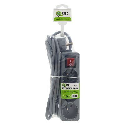Predlžovací kábel 3 zásuvky 3 m QTEC Q-396F s vypínačom