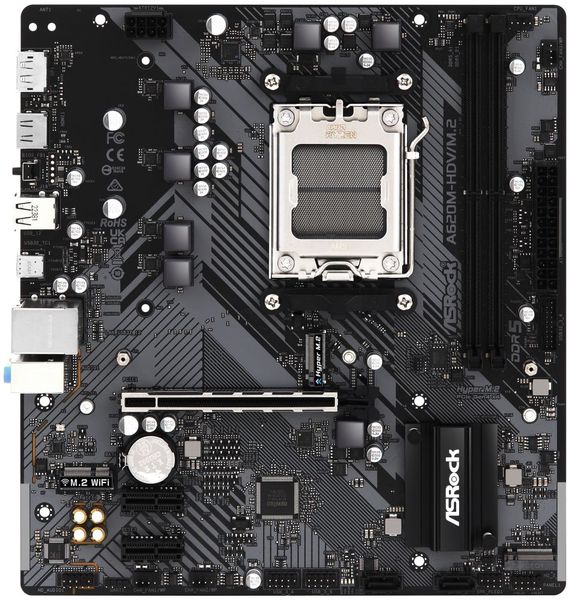 ASRock A620M-HDV/M.2 / AMD A620 / AM5 / 2x DDR5 DIMM / 2x M.2 / HDMI / DP / USB-C/ mATX Základná doska, AMD A620, AM5, 2× DDR5 DIMM (max. 64GB), 2× M.2, HDMI, DisplayPort, USB-C, mATX