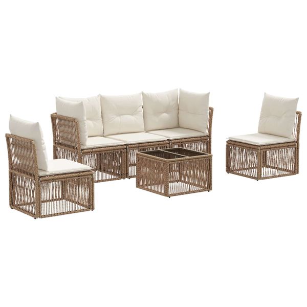 vidaXL Súprava záhradných pohoviek 6 pcs Béžová polyratan