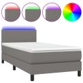 vidaXL Posteľ boxsping s matracom a LED tmavosivá 90x200 cm látka