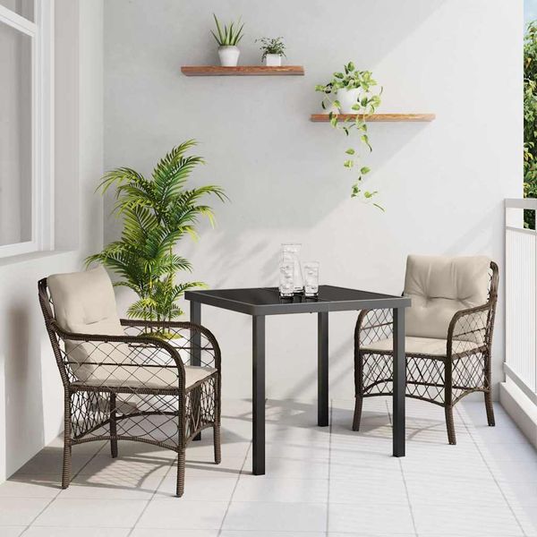 vidaXL Záhradný jedálenský set s vankúšom 3 pcs Hnedá polyratan