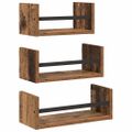 vidaXL Sada nástenných políc 3 ks Staré drevo 40x16x14cm