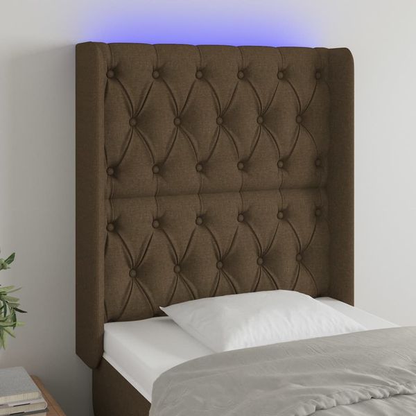 vidaXL Čelo postele s LED tmavohendé 83x16x118/128 cm látka