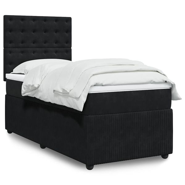 vidaXL Posteľný rám boxspring s matracom čierny 90x190 cm zamat