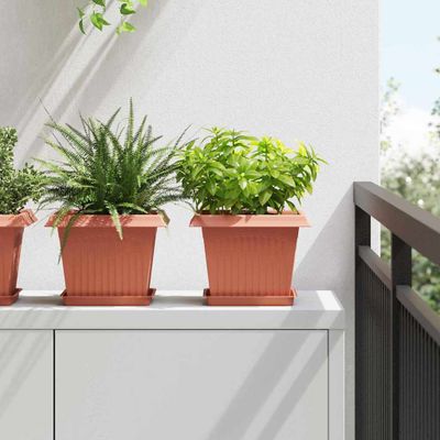 vidaXL Štvorcový kvetinový podnos 6 pcs Tehlovo červená 18 x 18 x 2 cm