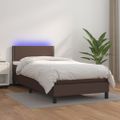 vidaXL Boxspring posteľ s matracom a LED hnedá 90x200 cm umelá koža