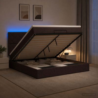 vidaXL Ottoman posteľ s matracom a LED Tmavohnedá 140 x 200 cm Látka