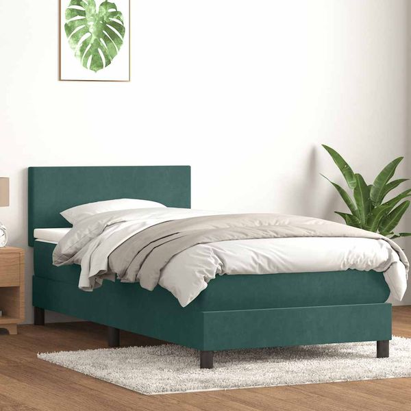 vidaXL Posteľný rám boxsping s matracom tmavozelený 90x220 cm zamat