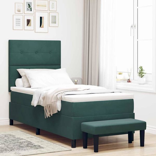 vidaXL Posteľ s pružinovým rámom Tmavozelená 200 x 100 cm Zamat