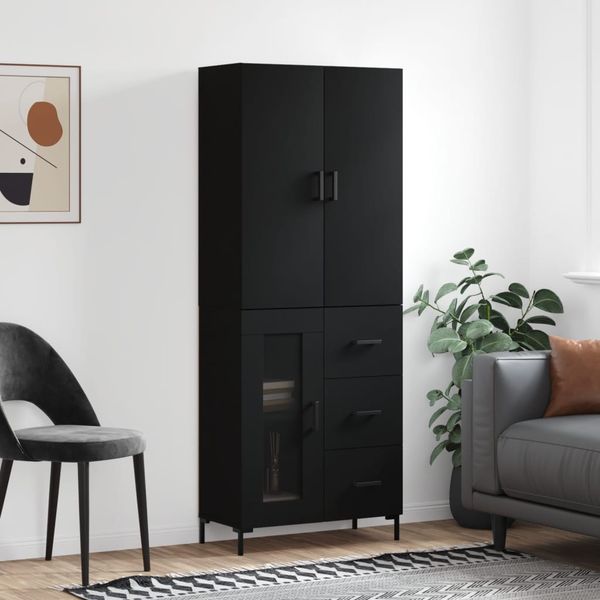 vidaXL Vysoká skrinka čierna 69,5x34x180 cm spracované drevo