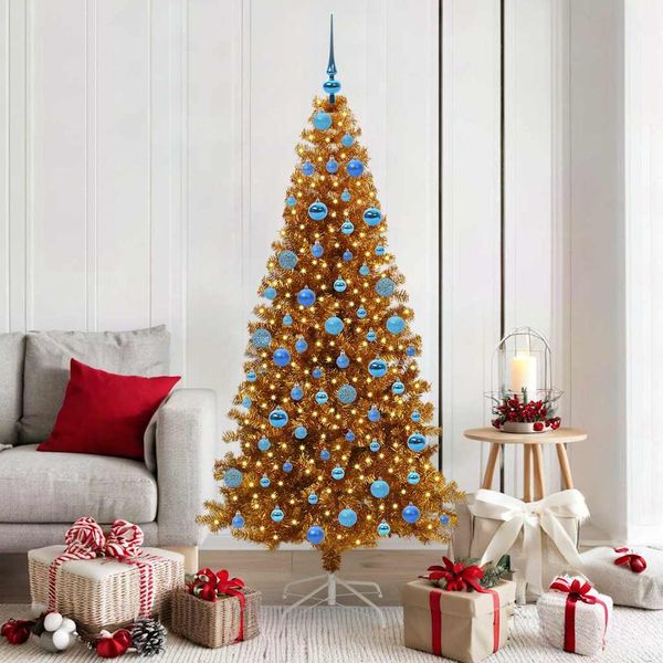 vidaXL Vianočný stromček s 300 LED-i so stojanom Zlatá 180 cm PET
