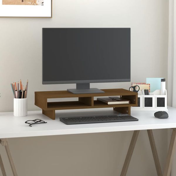 vidaXL Stojan na monitor medovo-hnedý 60x27x14 cm masívna borovica