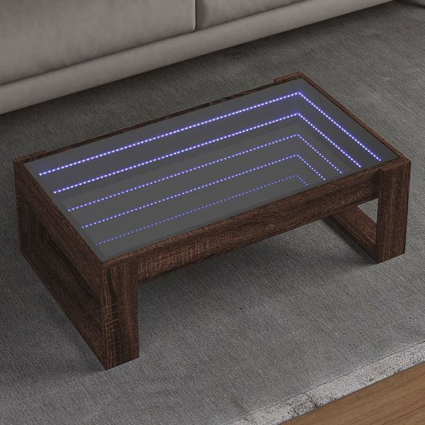 vidaXL Konferenčný stolík s nekonečnými LED hnedý dub 90x53x30 cm