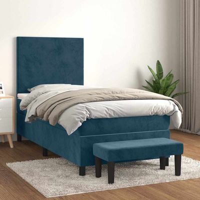 vidaXL Posteľný rám boxsping s matracom tmavomodrý 90x200 cm zamat