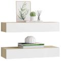 vidaXL Nástenné zásuvkové police 2 ks, dubové a biele, 60x23,5x10 cm, MDF