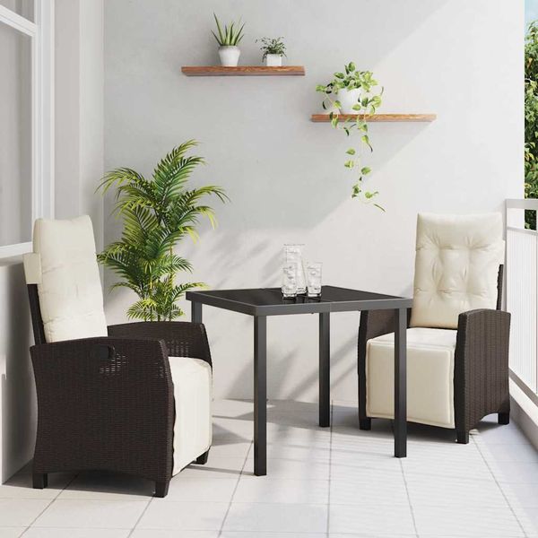 vidaXL Záhradný jedálenský set s vankúšom 3 pcs Hnedá polyratan