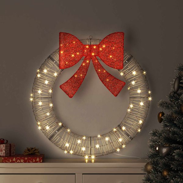 vidaXL Veniec s 80 LED-i Teplá biela 90 x 90 x 9 cm Ratan