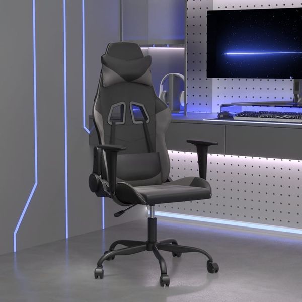 vidaXL Masážna herná stolička čierna a sivá umelá koža