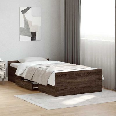 vidaXL Posteľný rám so zásuvkami hnedý dub 100x200 cm kompozitné drevo