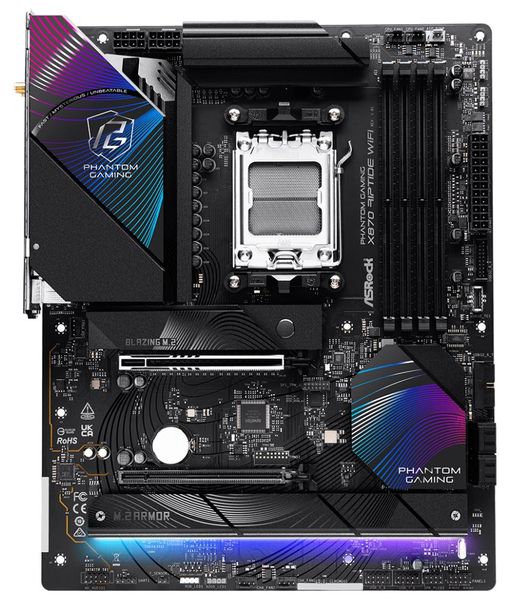 ASRock X870 Riptide WiFi / AMD X870 / AM5 / 4x DDR5 DIMM / 3x M.2 / HDMI / USB-C / WiFi / ATX Základní deska, AMD X870, AM5, 4× DDR5 DIMM (max. 256GB), 3× M.2, HDMI, 2× USB-C, Wi-Fi, ATX