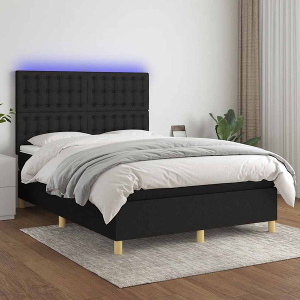 vidaXL Posteľ boxsping s matracom a LED čierna 140x190 cm látka