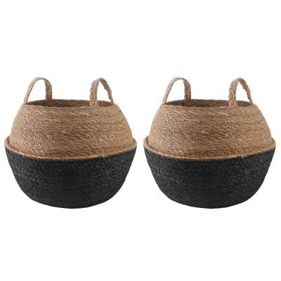 vidaXL Kvetináč s uchami 2 pcs Čierna Ø 45 x 36 cm 100% Morská tráva