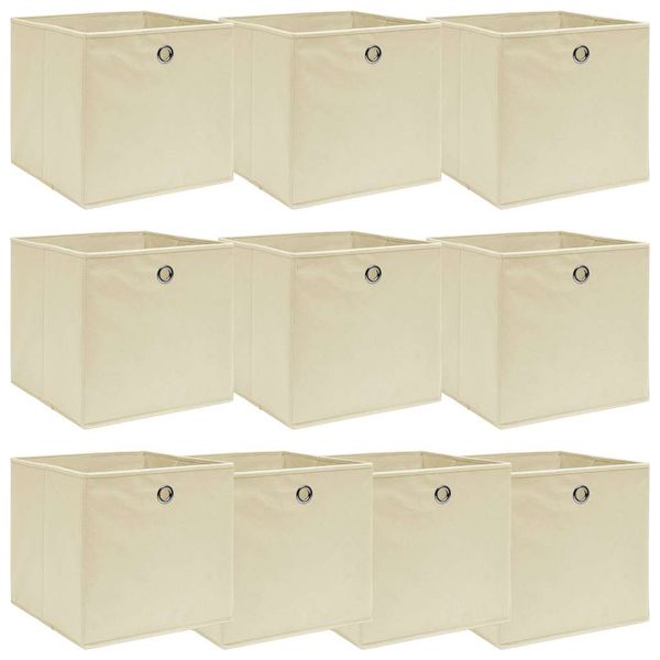 vidaXL Úložné boxy 10 ks, krémové 32x32x32 cm, látka