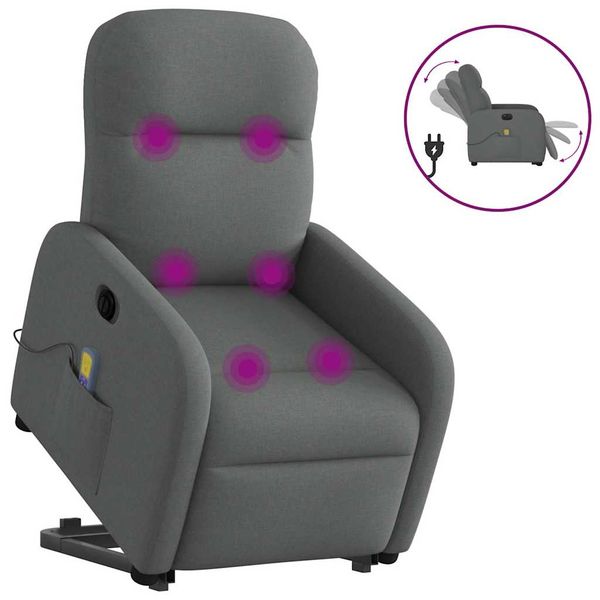 vidaXL Zdvíhacie a sklápacie elektrické masážne kreslo tmavosivé látka