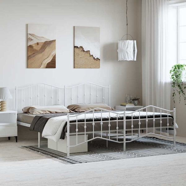 vidaXL Kovový rám postele s predným a zadným čelom biely 183x213 cm