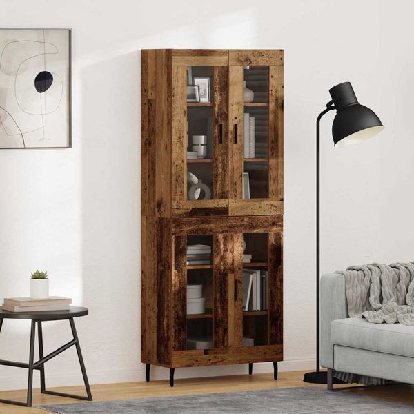 vidaXL Highboard 2 pcs Staré drevo Drevovláknitá doska a sklo