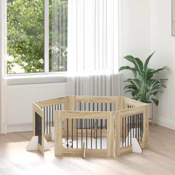vidaXL Brána pre psov so stojanmi 6 pcs Dub sonoma 80 x 60 cm