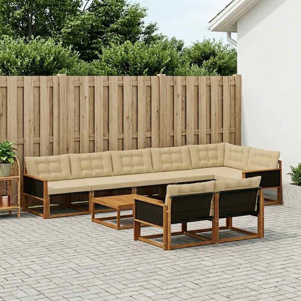 vidaXL Záhradná súprava gaučov s vankúšom 9 pcs Prírodná a béžová