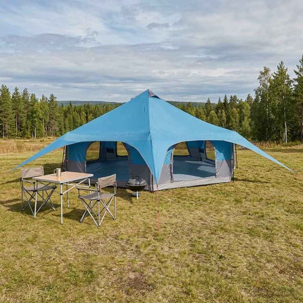 vidaXL Rodinný stan Modrá Pre 18 osôb 185T Polyester s PU náterom