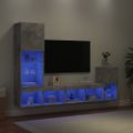 vidaXL 4-dielne TV nástenné skrinky s LED betónovo sivé kompozit.drevo