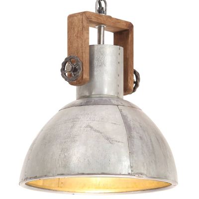 vidaXL Industriálna závesná lampa 25 W strieborná 30 cm okrúhla E27