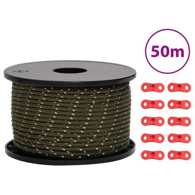 vidaXL Stanové lano s reflexnými pásikmi a napinákmi 50 m 5 mm