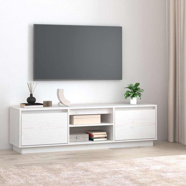 vidaXL TV stolík biely 140x35x40 cm masívna borovica