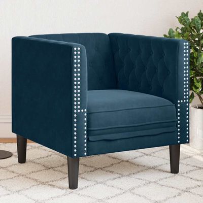 vidaXL Pohovka Chesterfield modrá zamat
