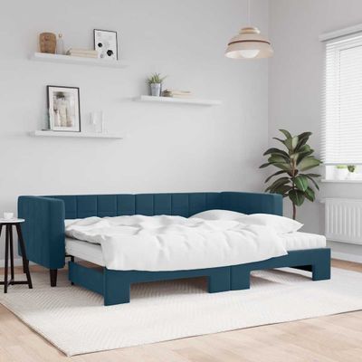 vidaXL Rozkladacia denná posteľ s matracmi modrá 80x200 cm zamat