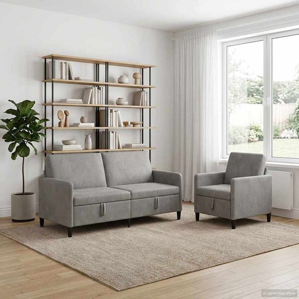 vidaXL Súprava pohovky s úložným priestorom 2 ks Svetlosivá Polyester